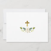 白い花と金ゴールドフォトバプテスマサンキューカード 招待状 (裏面)