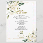 白い花と金ゴールドフレームベビーシャワーメニュー メニュー (正面)