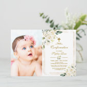 白い花と金ゴールドフレーム写真ガール確認 招待状 (スタンド正面)