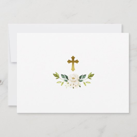 白い花と金ゴールドフレーム写真ガール《キリスト教》洗礼式や命名式 招待状 (裏面)