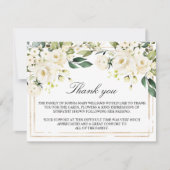 白い花と金ゴールド葬式ありがとうご注意 サンキューカード (正面)