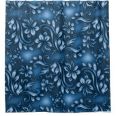 白い花と青い背景のシャワーカーテン シャワーカーテン (正面)