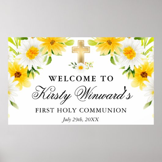 白い花と黄色の花の初聖体拝領 ポスター (正面)