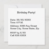 白い花と黒い背景のハッピーバースデー 招待状 (裏面)