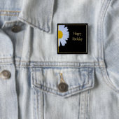 白い花と黒い背景のハッピーバースデー 缶バッジ (インサイチュ)