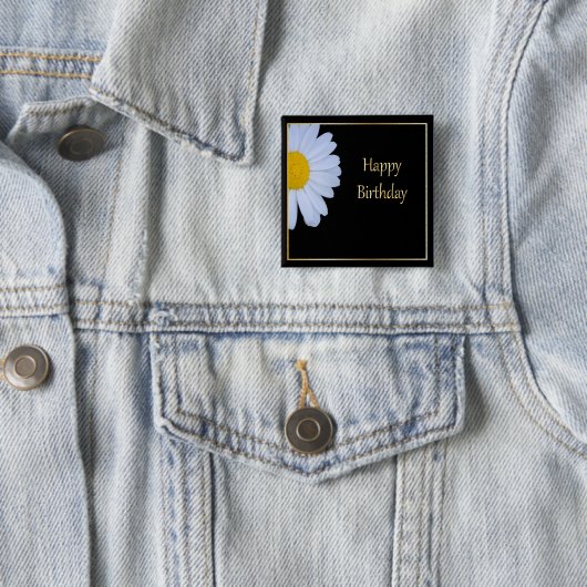 白い花と黒い背景のハッピーバースデー 缶バッジ (インサイチュ)