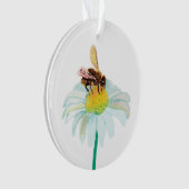 白い花にミツバチ オーナメント (正面)