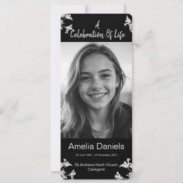 白い花のお祝いのLife Photo Card 招待状