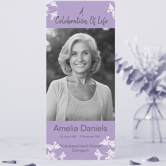 白い花のお祝いのLife Photo Card 招待状