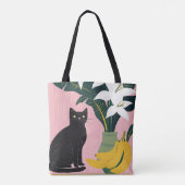 白い花のそばの可愛い黒猫 トートバッグ (裏面)