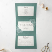 白い花のアクアシアンの三つ折結婚り 三つ折り招待状 (内部)