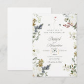 白い花のウェディング・招待状 - 日程を確保して 招待状 (正面/裏面)