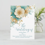 白い花のエレガントなウェディングブルーグリーン 招待状 (スタンド正面)