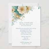 白い花のエレガントなウェディングブルーグリーン 招待状 (裏面)