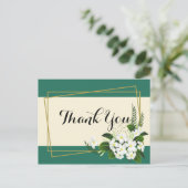 白い花のエレガントな幾何学フレーム ありがとうございます ポストカード (スタンド正面)