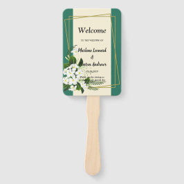 白い花のエレガントな幾何学的なウェディングプログラム枠 ハンドファン