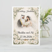 白い花のエレガントな結婚式の招待状 + 招待状 (スタンド正面)