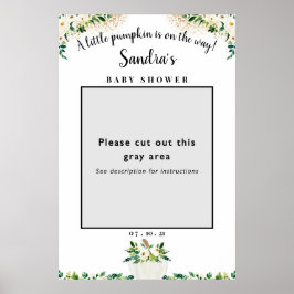 白い花のオレンジ色のカボチャのベイビーシャワーフォトフレーム小道具 ポスター