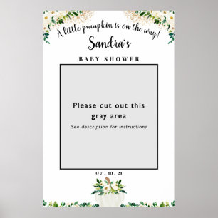 白い花のオレンジ色のカボチャのベイビーシャワーフォトフレーム小道具 ポスター