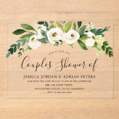 白い花のオールシーズン カップルシャワー アクリル招待状 (正面)