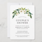 白い花のカップル エレガント ブライダルシャワー 招待状 (正面)