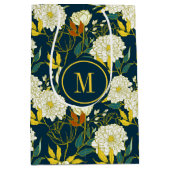 白い花のカラフルのパターン ミディアムペーパーバッグ (正面)