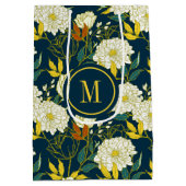 白い花のカラフルのパターン ミディアムペーパーバッグ (裏面)