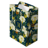 白い花のカラフルのパターン ミディアムペーパーバッグ (裏面アングル)