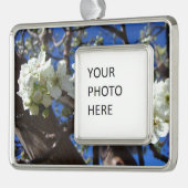 白い花のクラスタ春花の梨の木 シルバープレートフレームオーナメント (左)