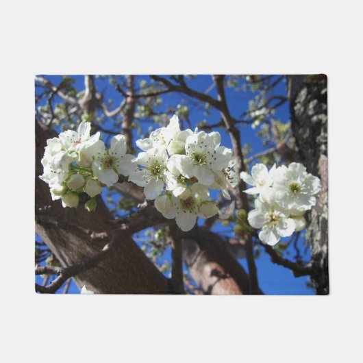 白い花のクラスタ春花の梨の木 ドアマット (正面)