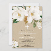 白い花のクラフト マグノリア 初めての聖体拝領 招待状 (正面)