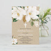 白い花のクラフト マグノリア 初めての聖体拝領 招待状 (スタンド正面)