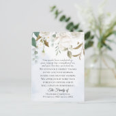 白い花のグリーンが折り畳まれた葬儀お礼カード ポストカード (スタンド正面)