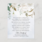 白い花のグリーンが折り畳まれた葬儀のお礼 ポストカード (正面)