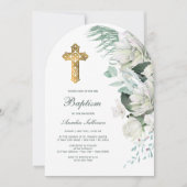 白い花のグリーンアーチ洗礼 招待状 (正面)