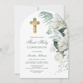 白い花のグリーンアーチ ファーストコミュニオン 招待状 (正面)