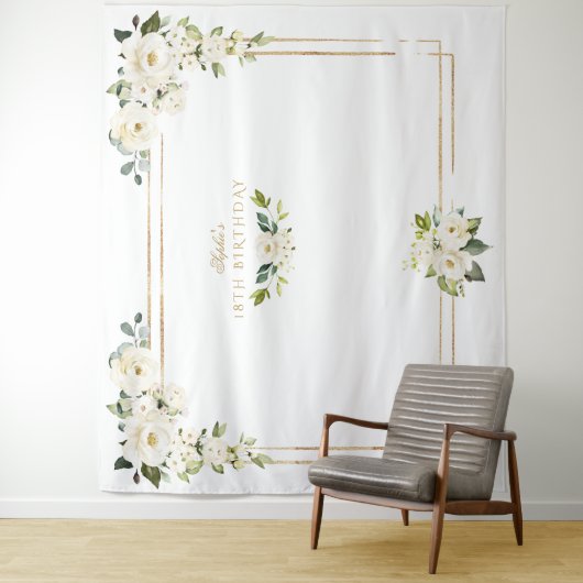 白い花のゴールドフォトブース！ 8歳の誕生日 タペストリー (インサイチュ)