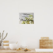 白い花のサイン付きの古いレース ポスター (キッチン)