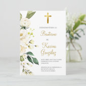 白い花のスペイン語洗礼招待状 招待状 (スタンド正面)