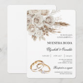 白い花のスペイン風結婚式招待状 招待状 (正面/裏面)