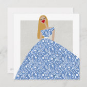 白い花のドレスのファッションイラストカード 招待状 (正面/裏面)