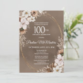 白い花のニュートラルな秋のブーケ 100歳の誕生日 招待状 (スタンド正面)