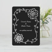 白い花のハートオンブラック結婚式招待状 招待状 (スタンド正面)