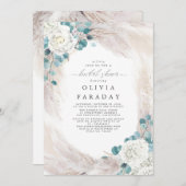 白い花のパンパスグラス ブライダルシャワー 招待状 (正面/裏面)