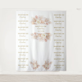 白い花のパンパス ステップ＆リピート バウティスモ バックドロップ タペストリー