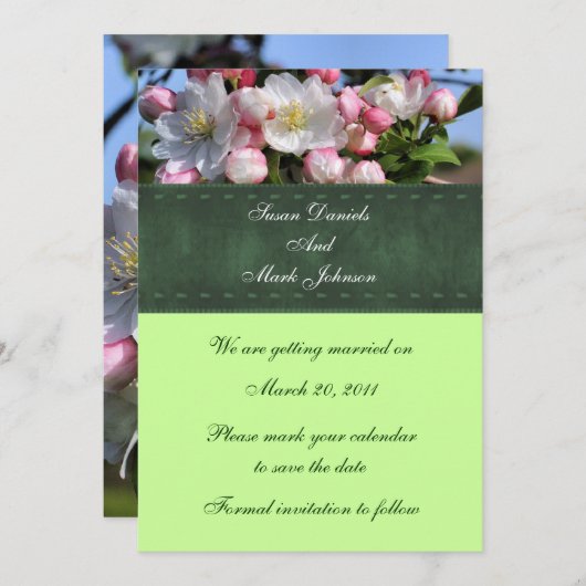 白い花のフローラ結婚が日付を救う 招待状 (正面/裏面)