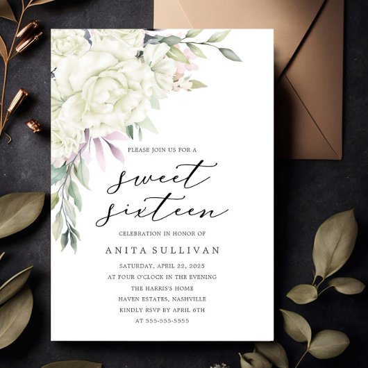 白い花のブーケ スウィートシックスティーン 16歳の誕生日 招待状