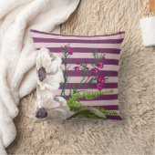 白い花のプラムは縞で飾ります クッション (ブランケット)