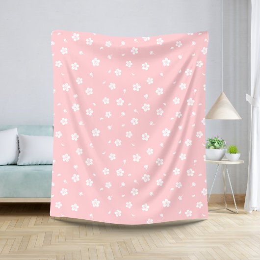 白い花のベビーピンク シェルパブランケット