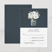 白い花のメイソンjar素朴な結婚式RSVPカード 出欠カード (正面/裏面)